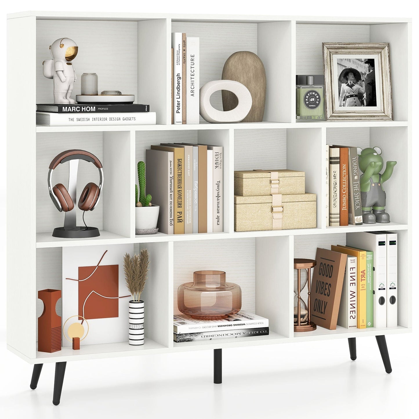 7/8/10-Cube Bookcase with 5 Tapered Metal Legs