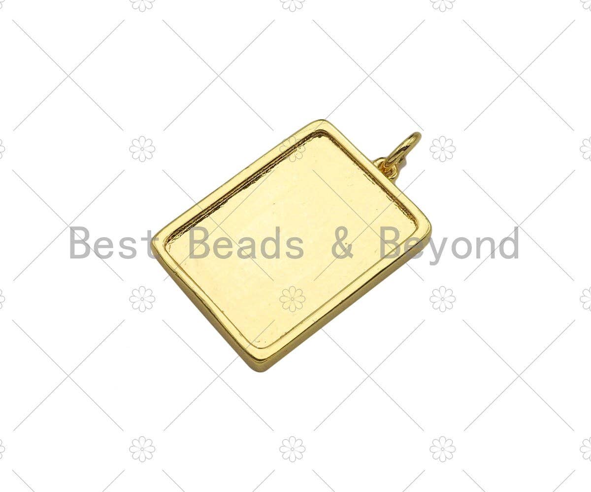 Gold Filled Rose Flower On Rectangle Shape Pendant, 18K Gold Filled Medallion Charm, Necklace Bracelet Charm Pendant,15x22mm,Sku#F1398