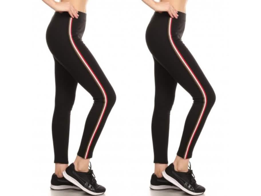2枚セット：女性用コットン混紡サイドストライプレギンス