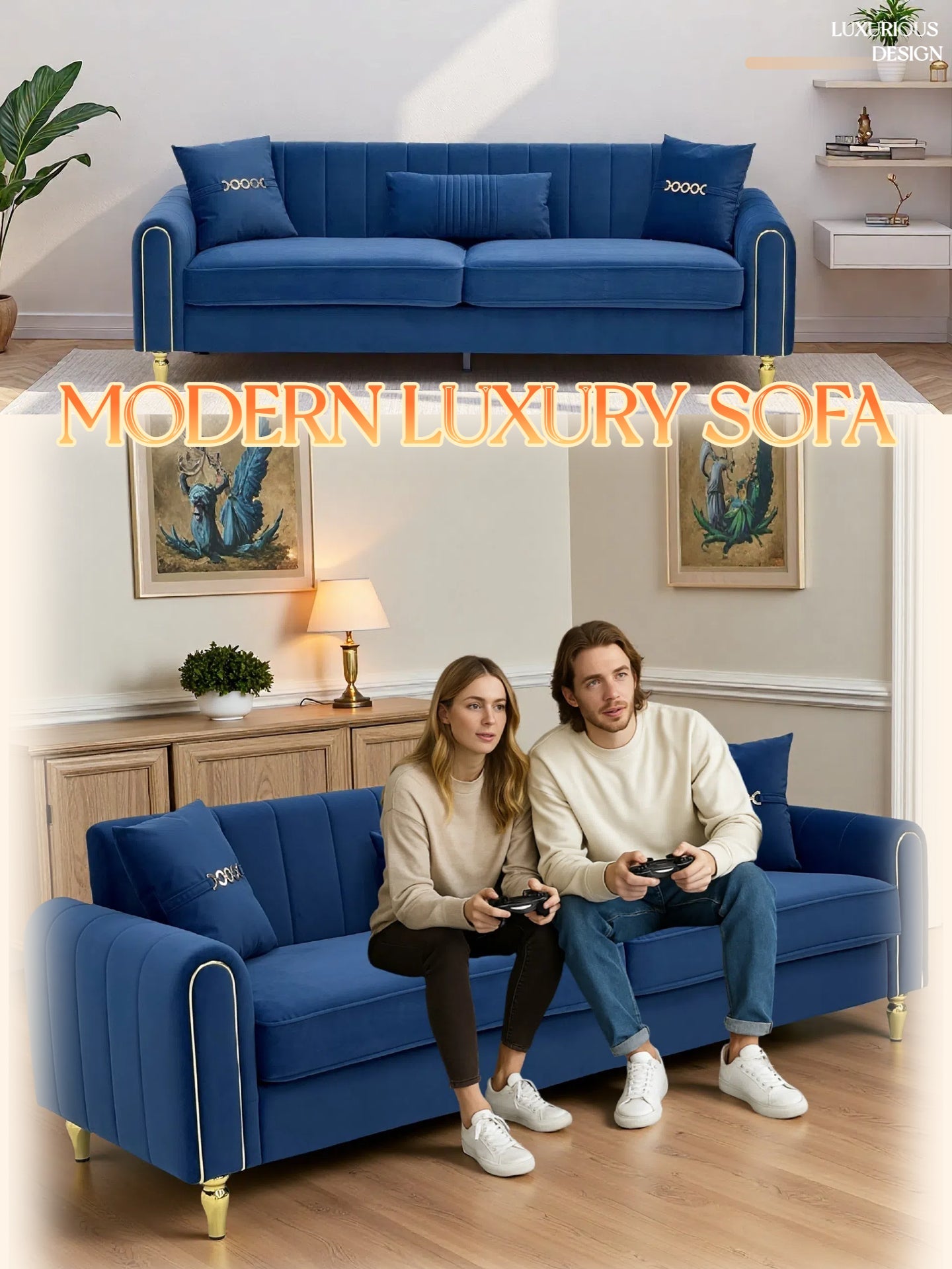 FX-P11-RB 87.4 Inches Upholstered Sofa Couch