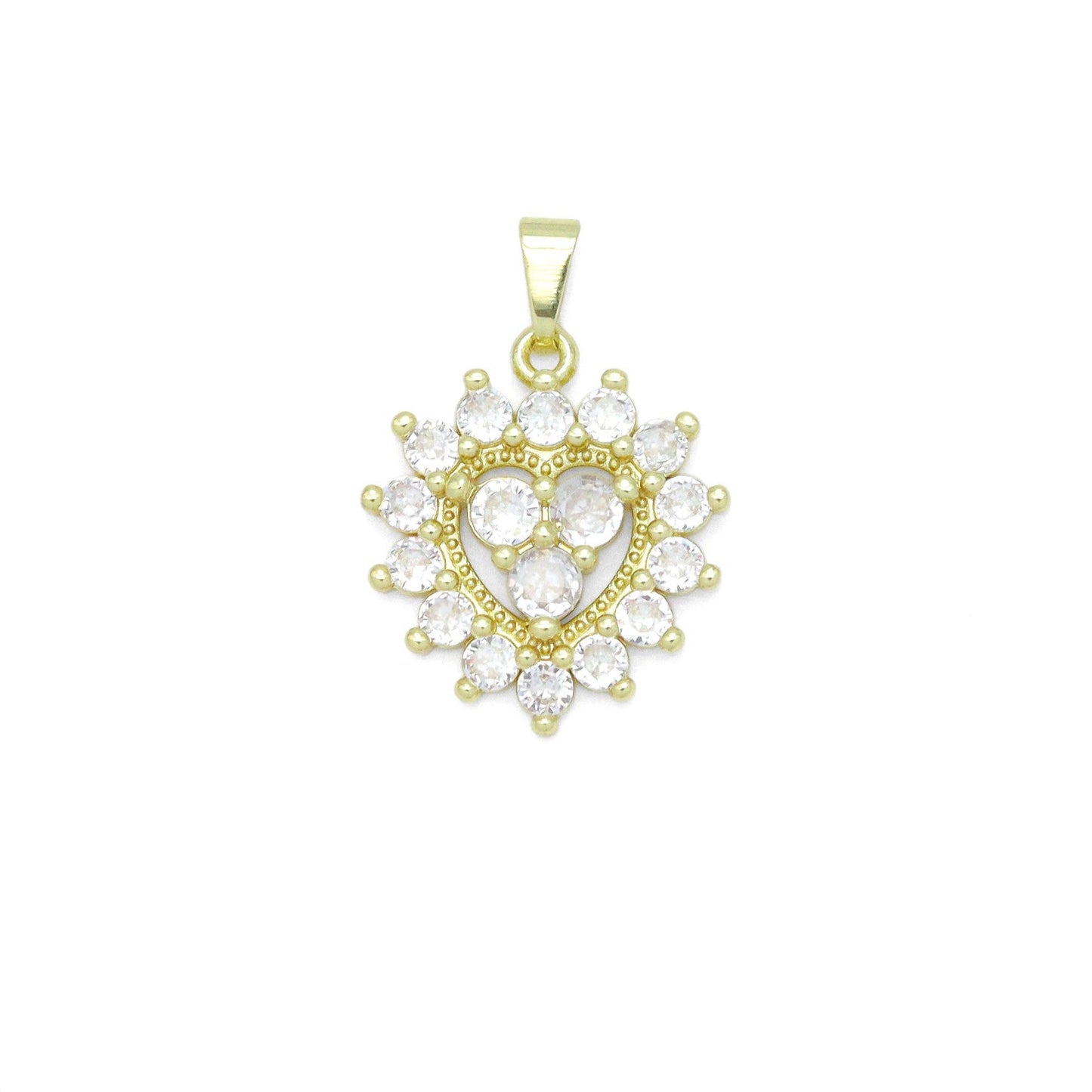 Clear CZ Diamond Around Heart Charm Pendant, Sku#LK1075