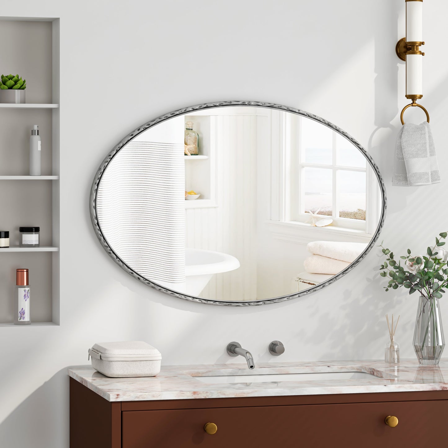 Iron Art Oval Retro Mirror - Antique Effect