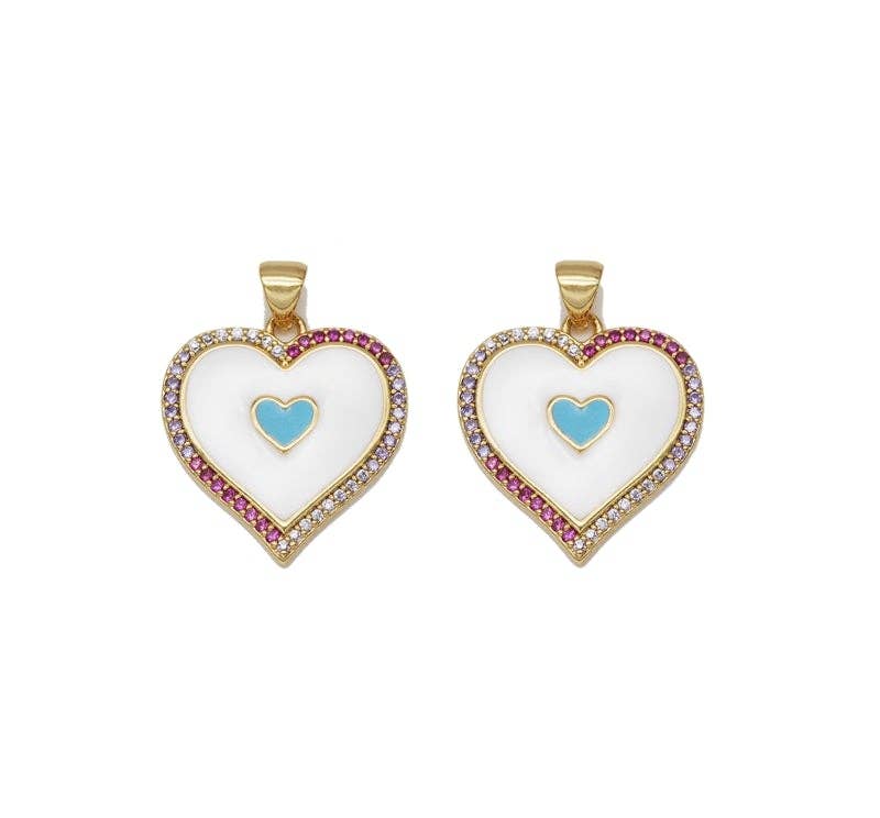 Gold Colorful CZ Enamel Blue Heart Charm, Sku#LK719