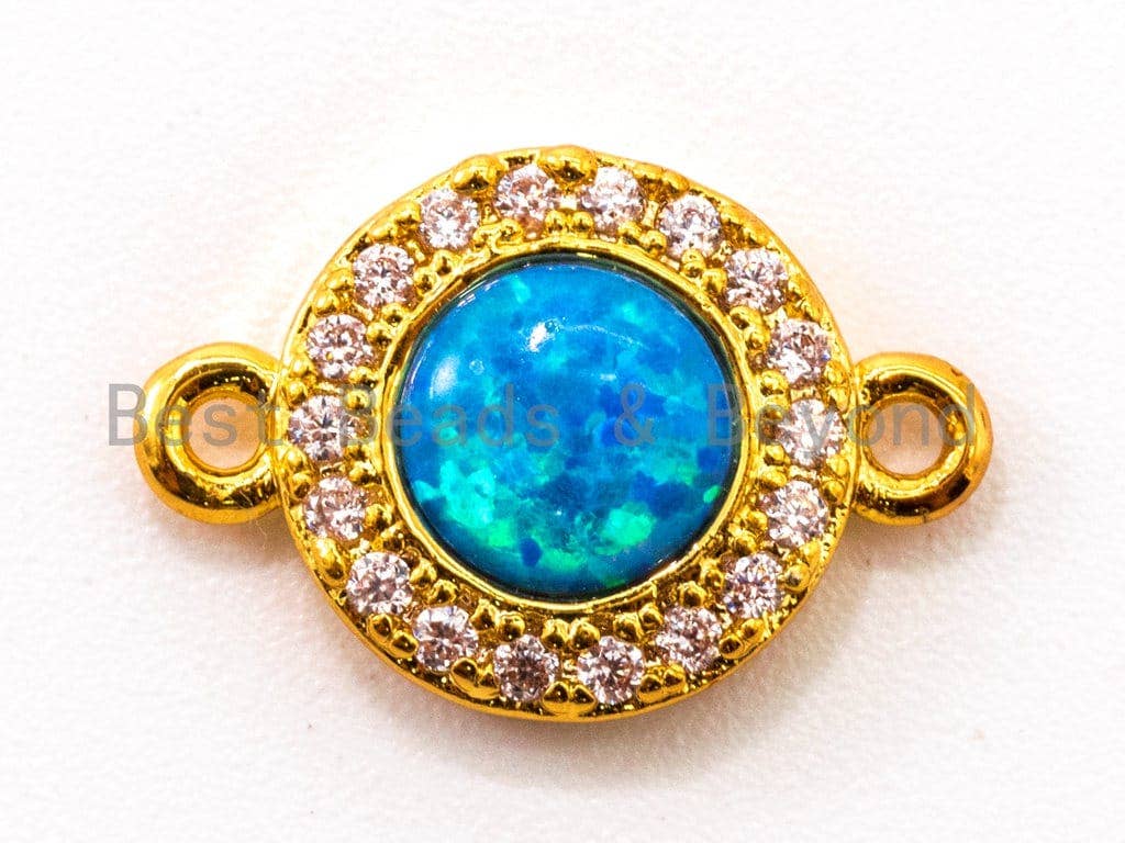 CZ Micro Pave Round connector/Link Finding, Blue Opal, CZ micro paved, Cubic Zirconia CZ Connector, 9x13mm, sku#A68