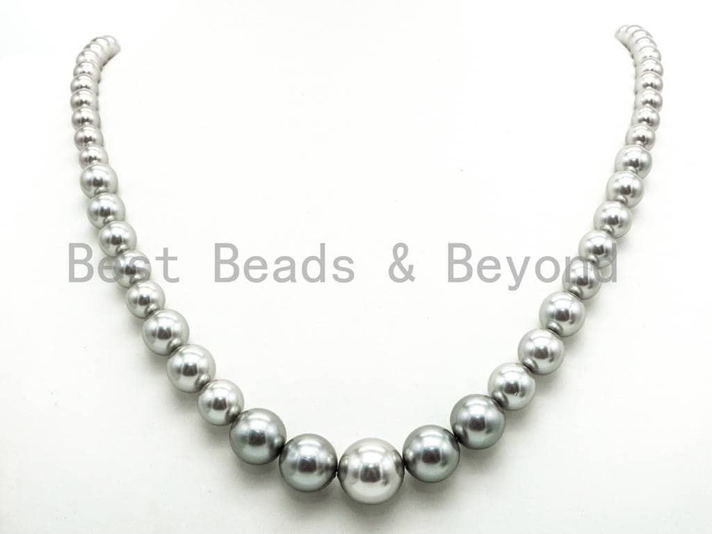 15 inches strand High Quality Natural MOP Graduated Beads, Bright Grey Color, 8-16mm Mop beads,Round Smooth Pearl Shell Beads, SKU#U47