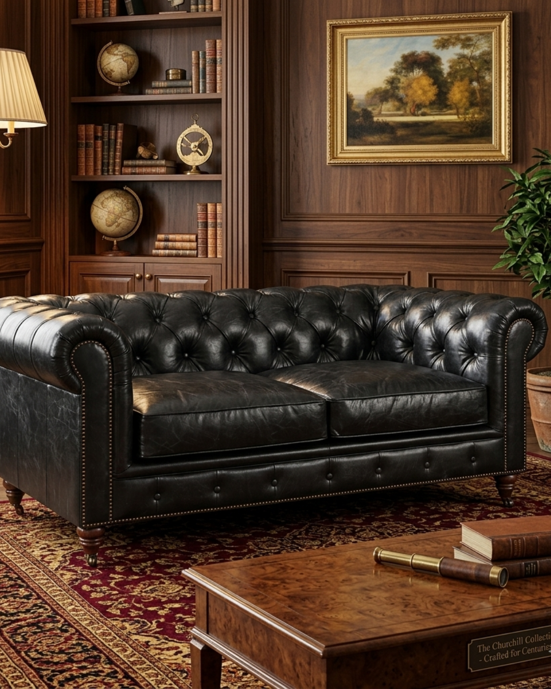 Preorder  Century Chesterfield Love Seat - Slate Leather