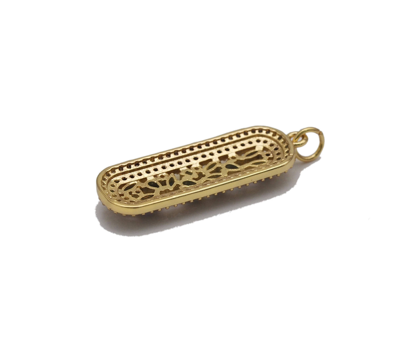 Gold Cobalt CZ Long Oval Bar Charm, Sku#LK699