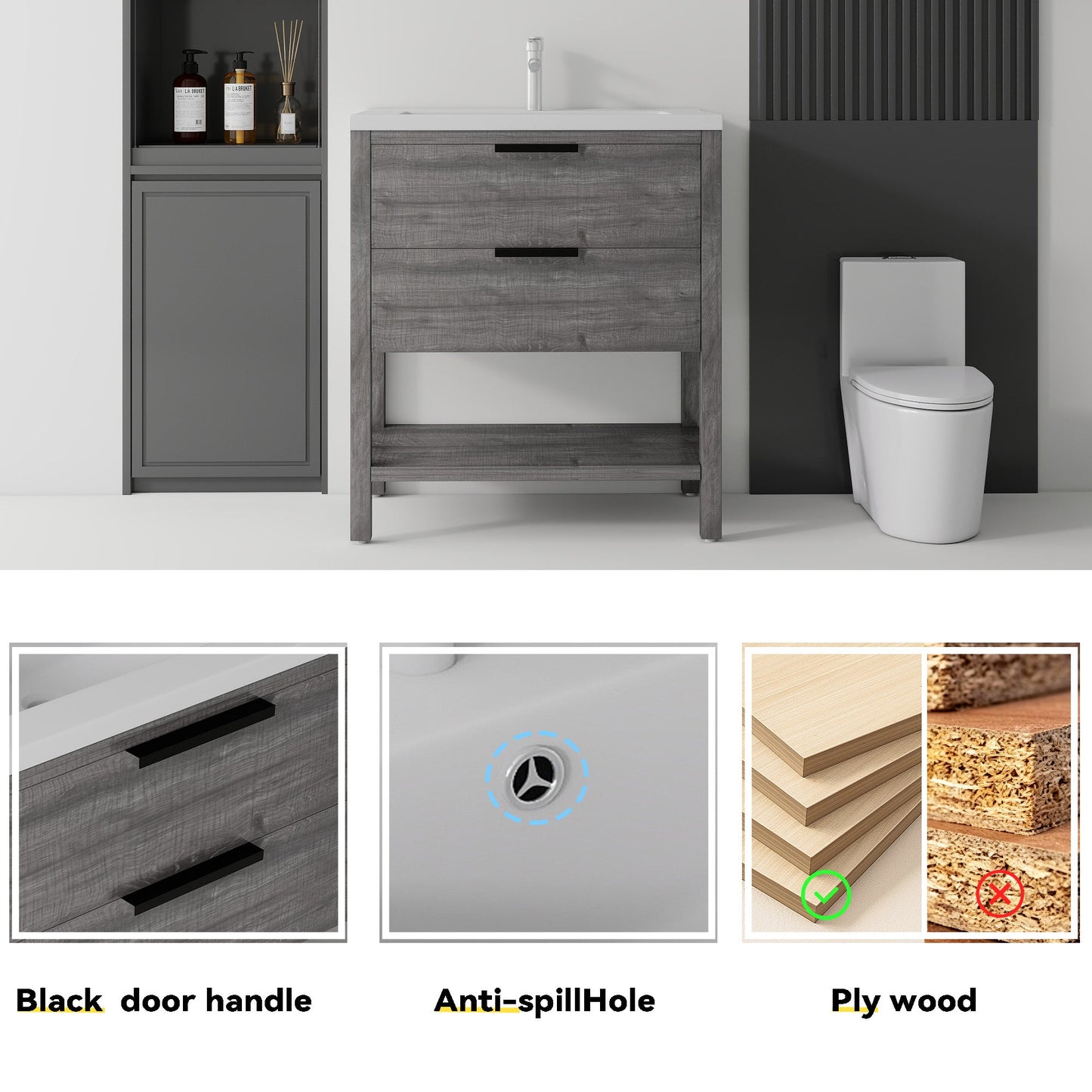 36 Inch Freestanding Bathroom Vanity with Sink and Soft-Close Drawer