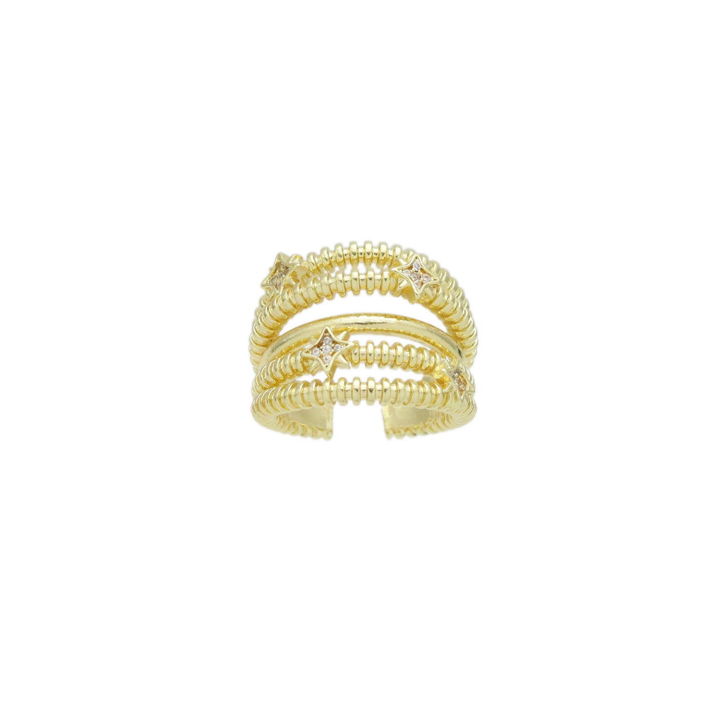Gold Multiline Star Adjustable Ring, Sku#Y957
