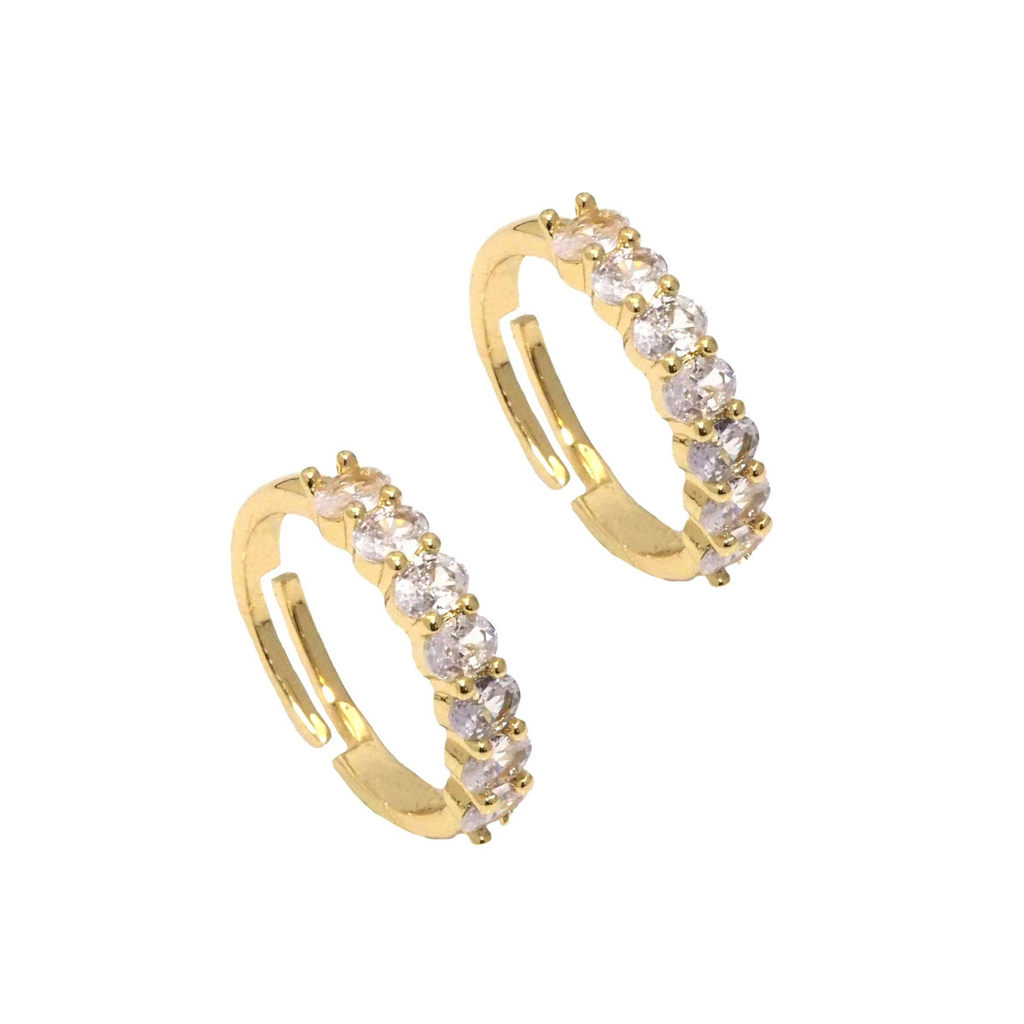 Gold Silver Green Oval CZ Adjustable Ring, Sku#LK805