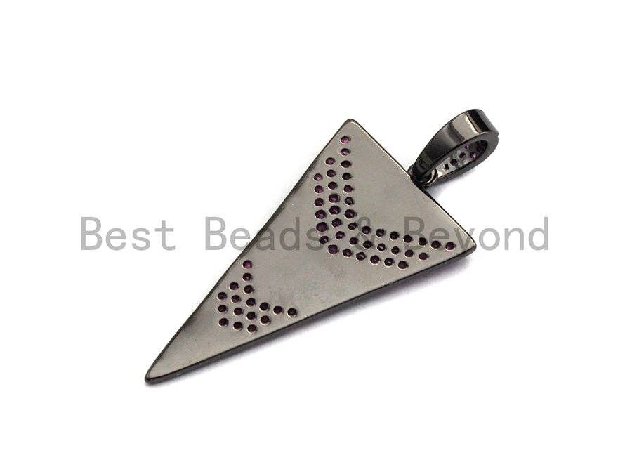 Gunmetal Triangle Shape with Blue/Pink/Black Arrow Pave CZ Pendant, CZ Pave Pendant, 20x46mm, sku#X103