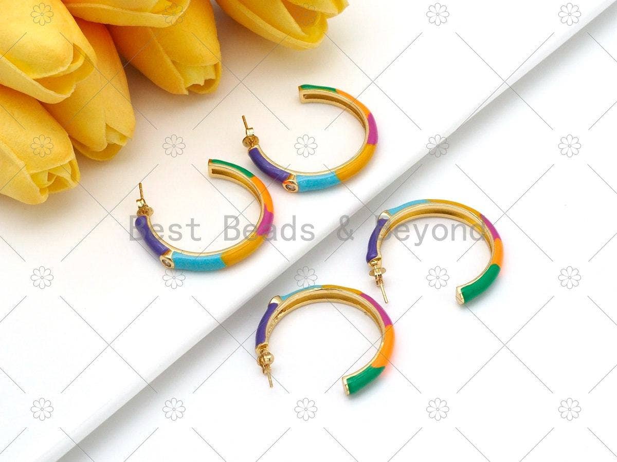 Colorful Enamel Round Ring Earrings, Sku#J325