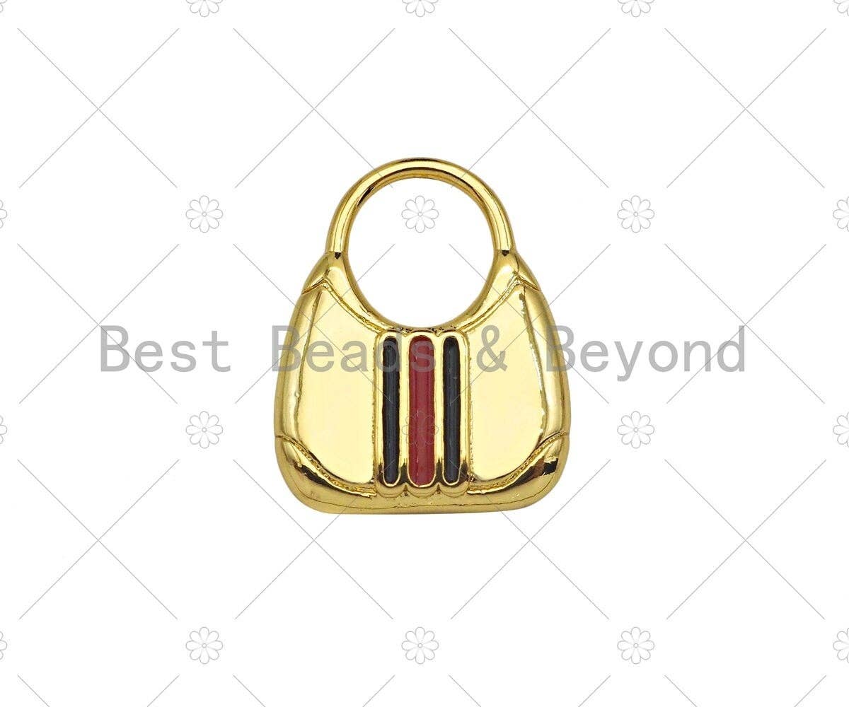 Red Black/White Black Enamel Lady Bag Shape Charm, 18K Gold Charm, Necklace Bracelet Charm Pendant,15x19mm,Sku#LK316
