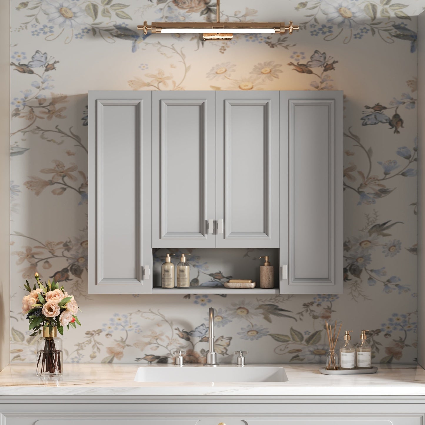 Modern Bathroom Cabinet with 5 Adjustable Shelves