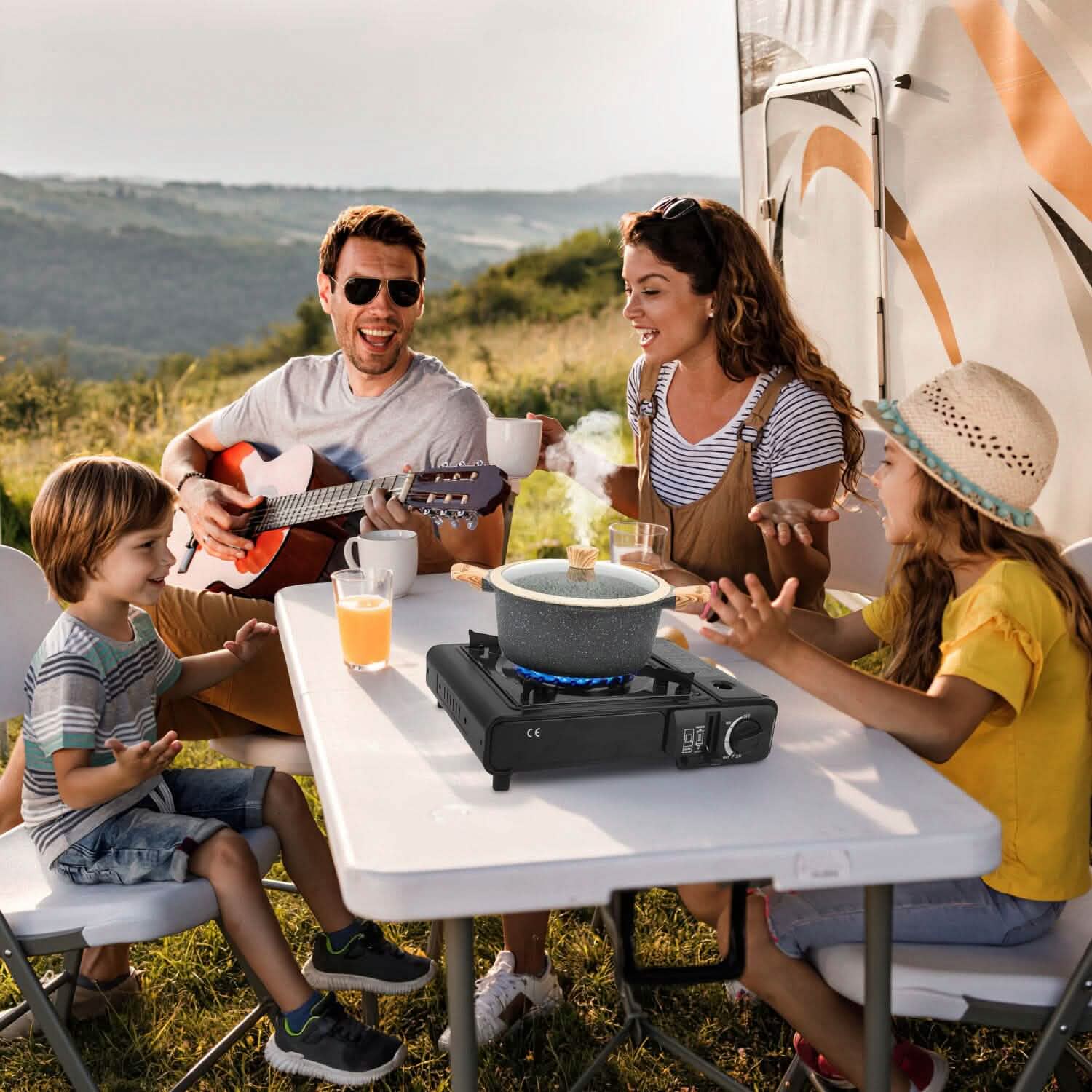 Réchaud de camping portable 3300 W à double combustible pour cartouche de butane