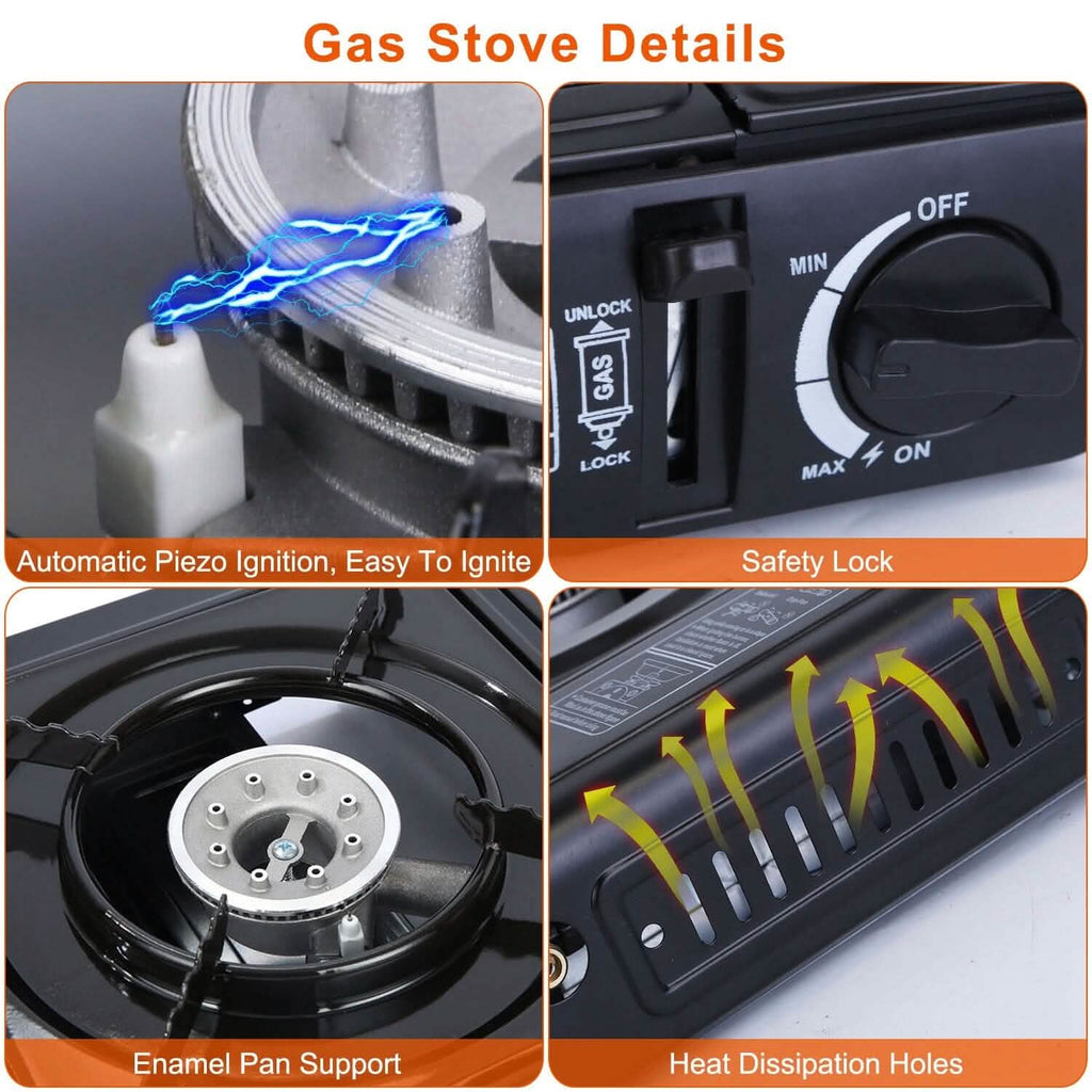Réchaud de camping portable 3300 W à double combustible pour cartouche de butane