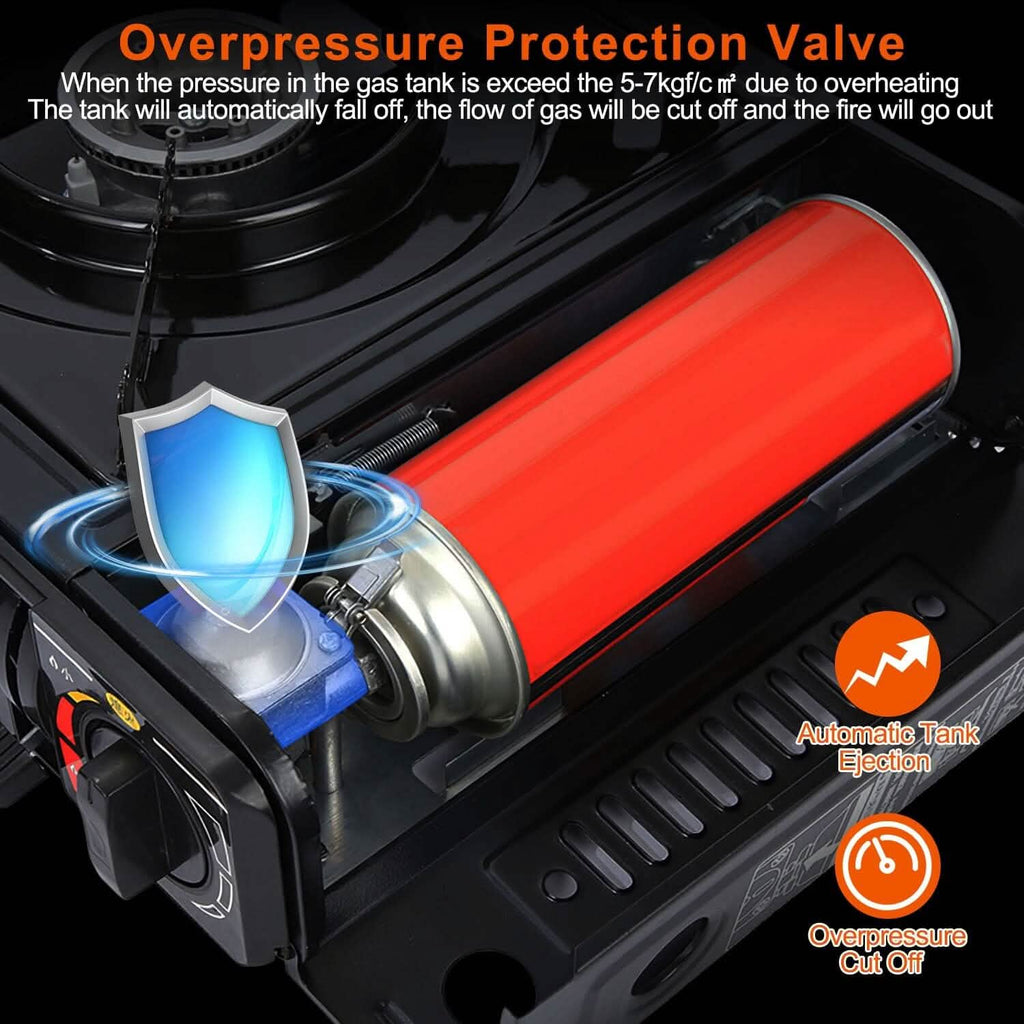 Réchaud de camping portable 3300 W à double combustible pour cartouche de butane