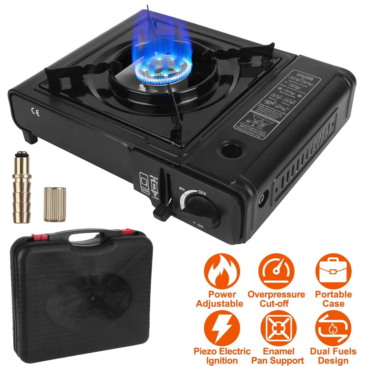 Réchaud de camping portable 3300 W à double combustible pour cartouche de butane