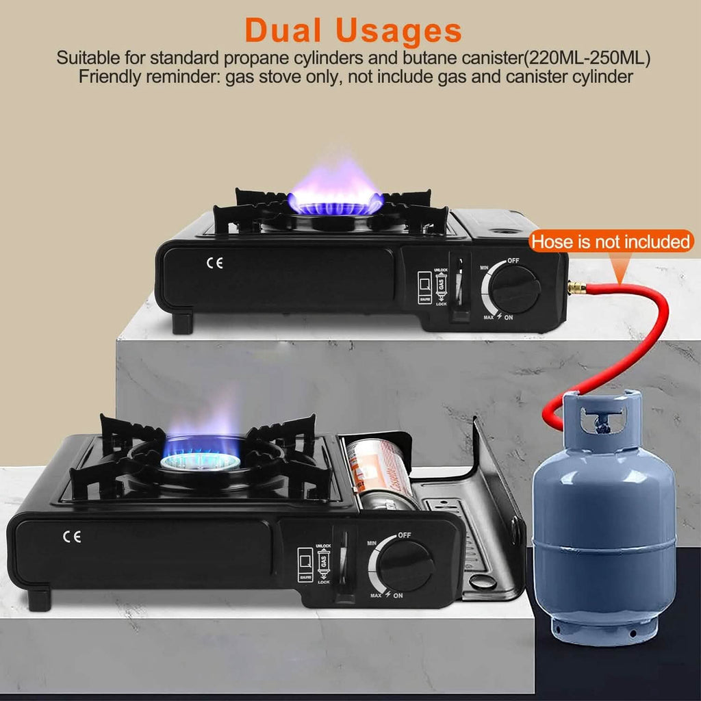 Réchaud de camping portable 3300 W à double combustible pour cartouche de butane