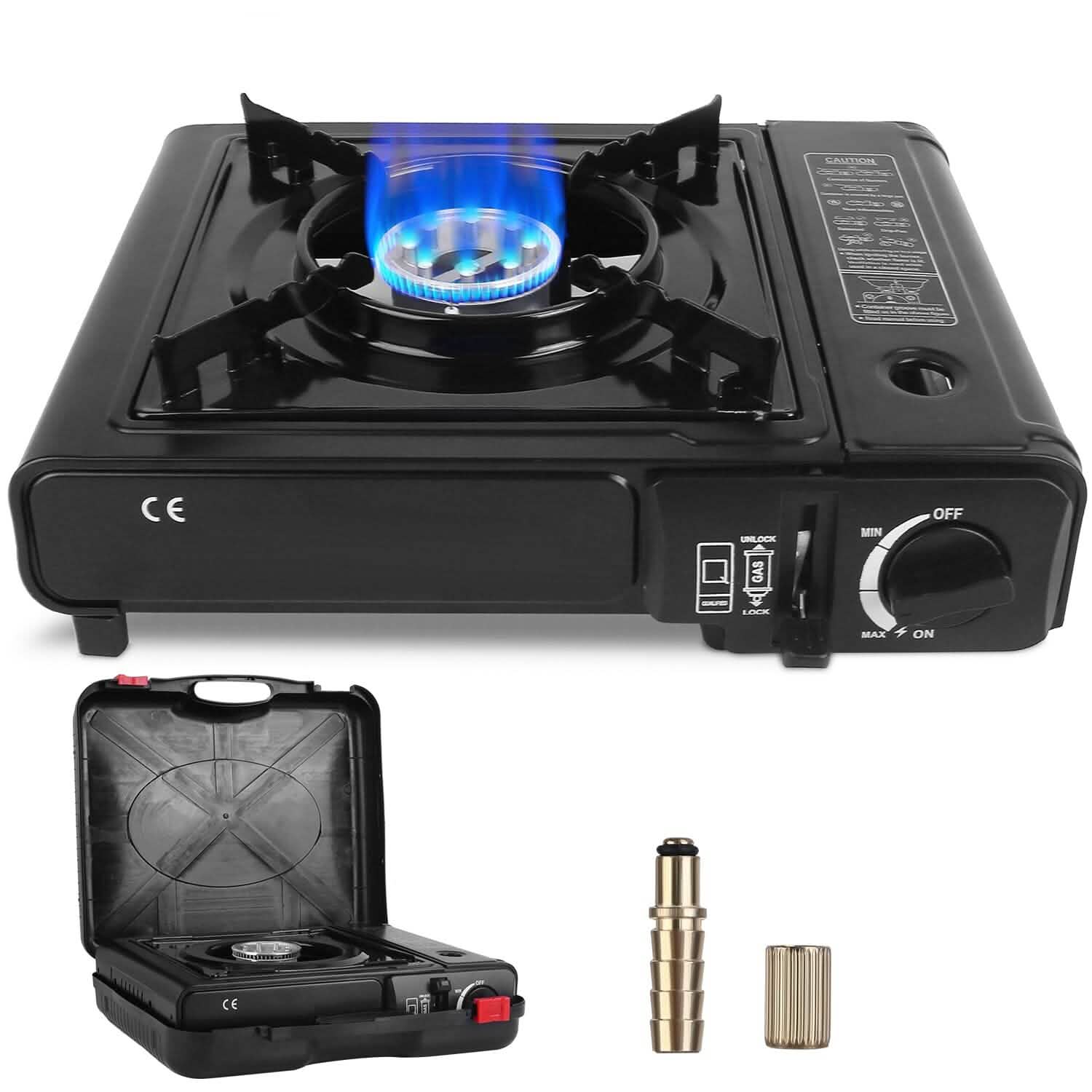 Réchaud de camping portable 3300 W à double combustible pour cartouche de butane