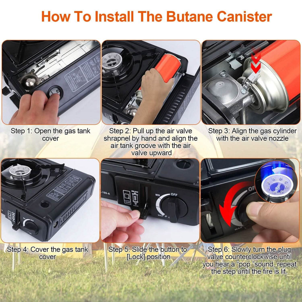 Réchaud de camping portable 3300 W à double combustible pour cartouche de butane