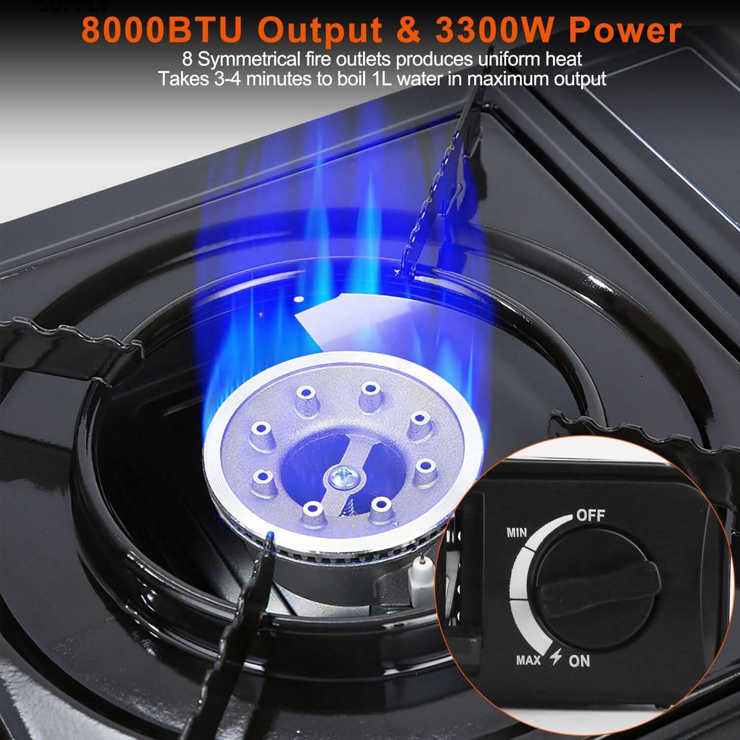 Réchaud de camping portable 3300 W à double combustible pour cartouche de butane