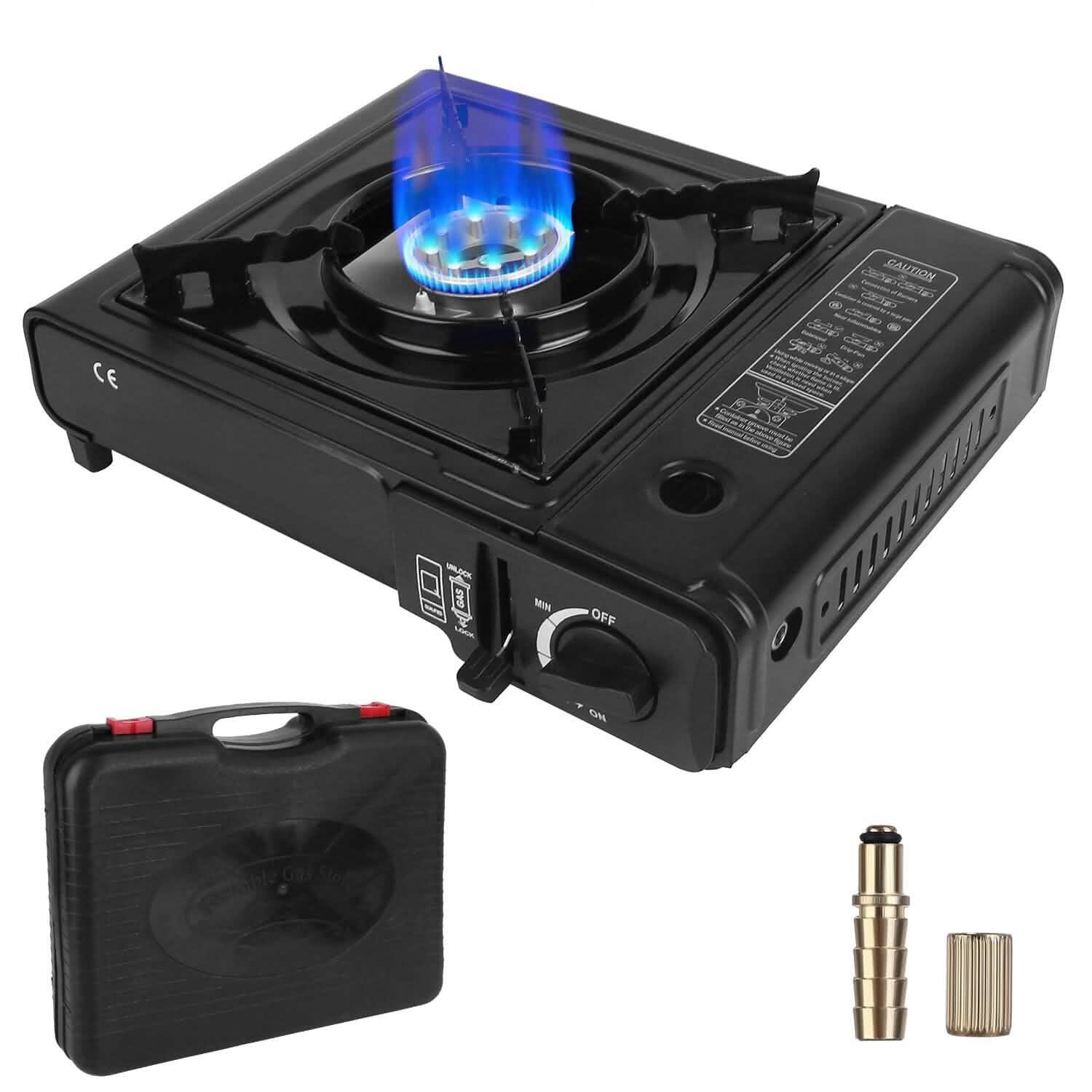 Réchaud de camping portable 3300 W à double combustible pour cartouche de butane