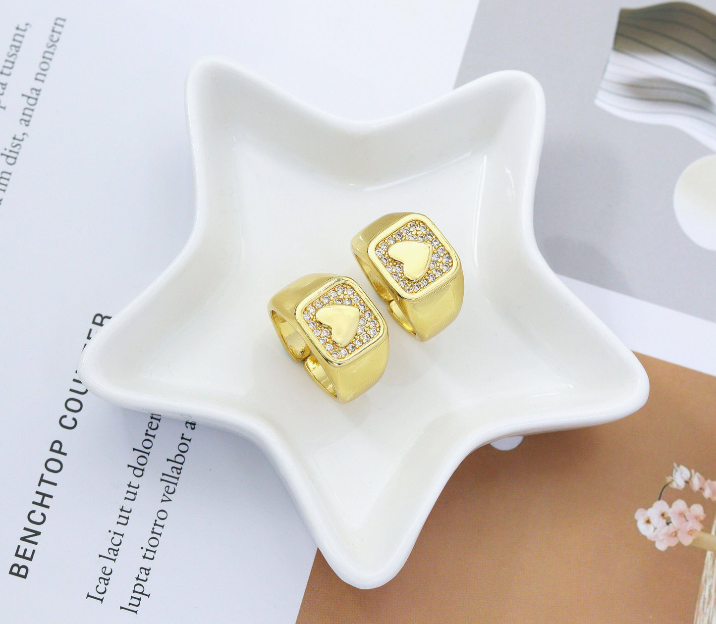 CZ Heart On Square Adjustable Ring, Sku#JL105