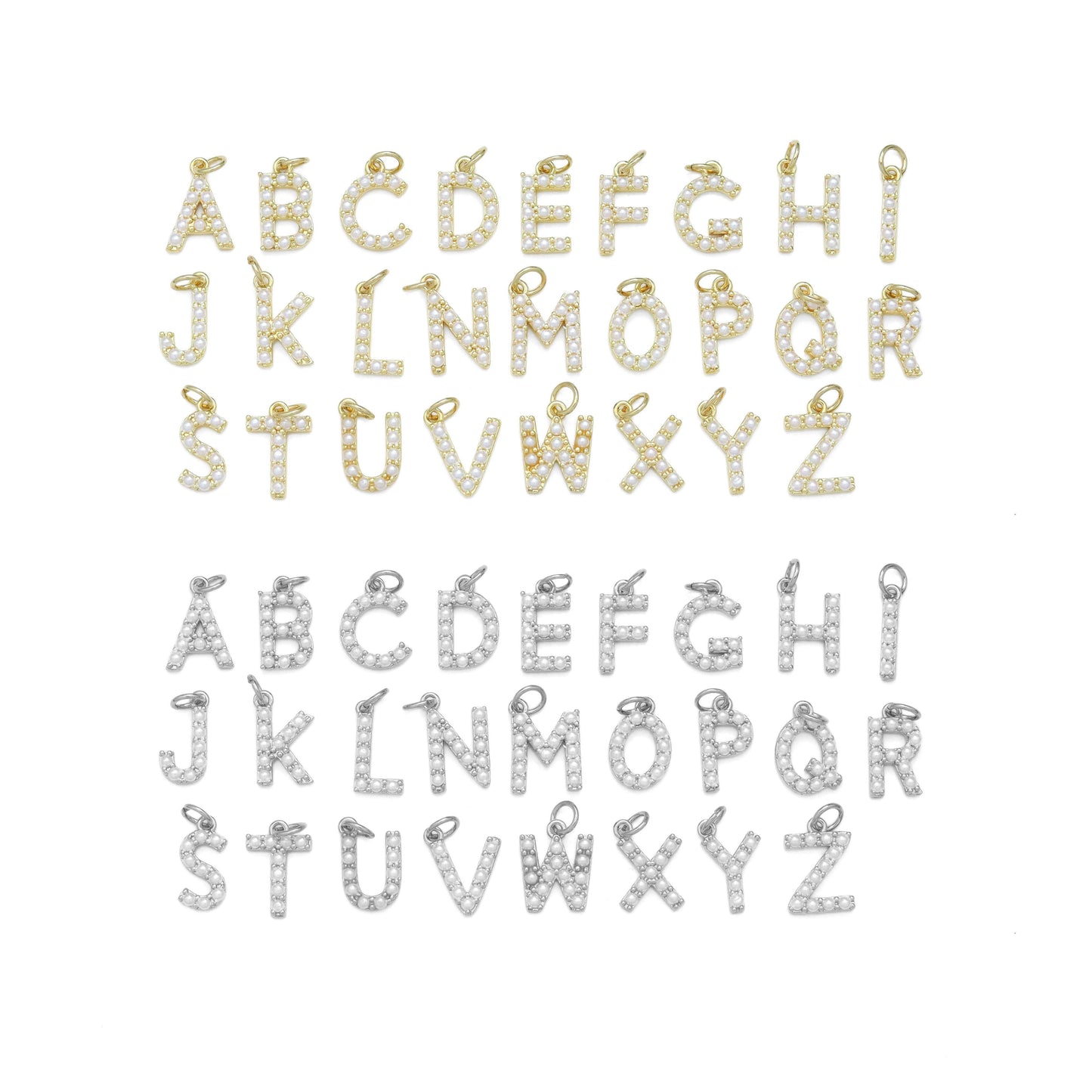Gold Silver Pearl Initial Letter Charm, Personalized Charm, Sku#A262