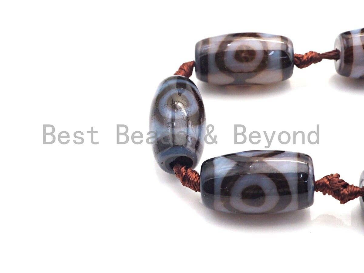 1pc/11pc Natural Tibetan Agate Barrel Spacer Beads, Blue White Black Dzi Spacer Beads, Tibetan Dzi Beads, 13x25mm, sku#U866