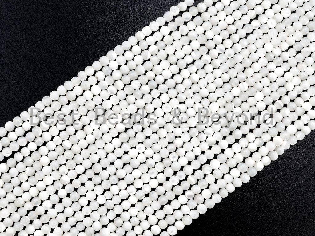 Natural Mother of Pearl beads, 2mm White Pearl Round Smooth Beads Strand , Round Pearl Shell Beads, 16inch full strand, SKU#T97
