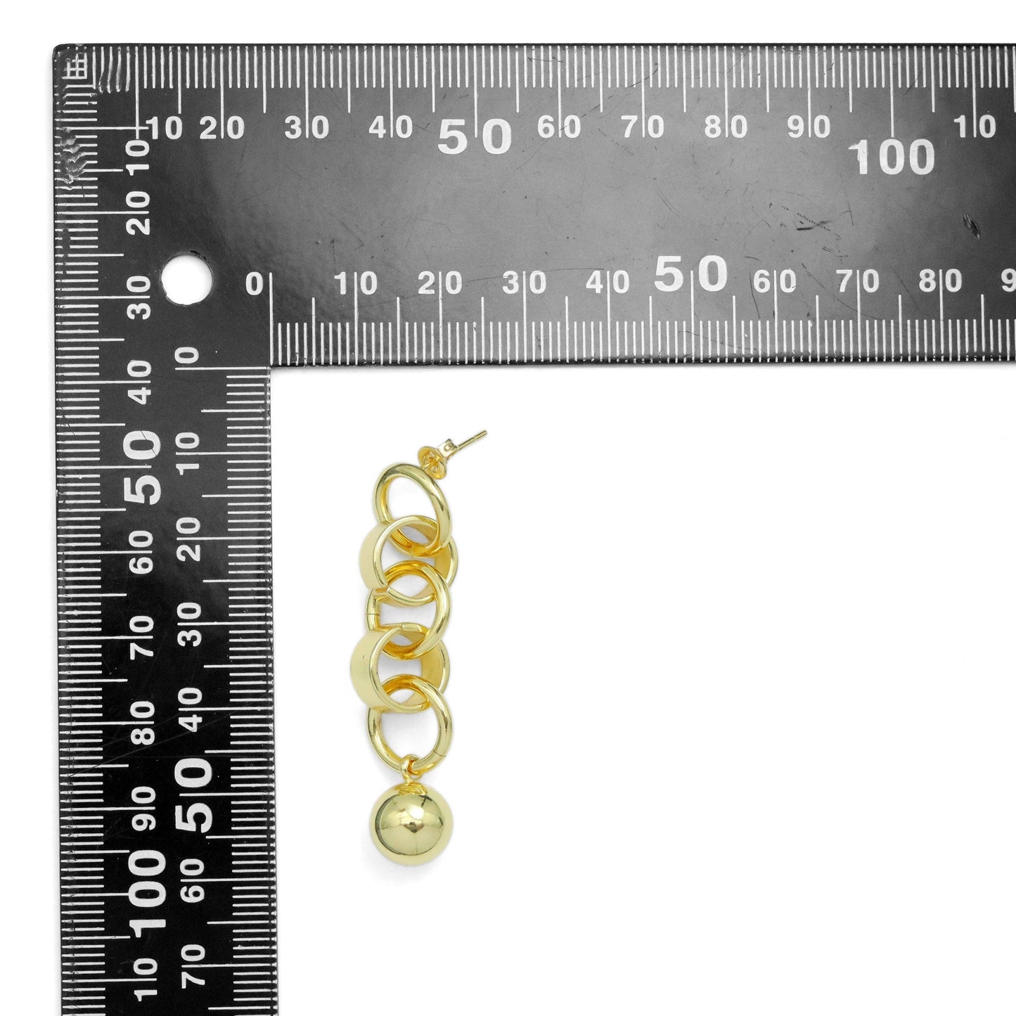 Shiny Gold Link Chain Ball Dangle Earrings, Sku#A275