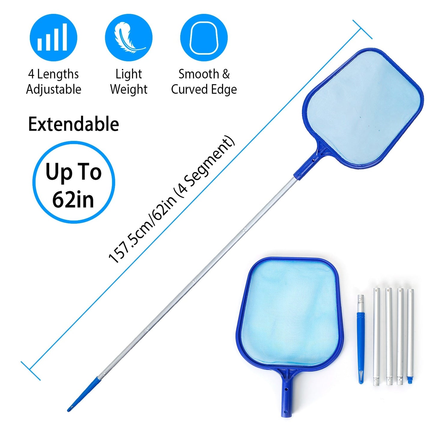 Swinging Pool Skimmer Cleaner Mesh Net Telescopic Pole