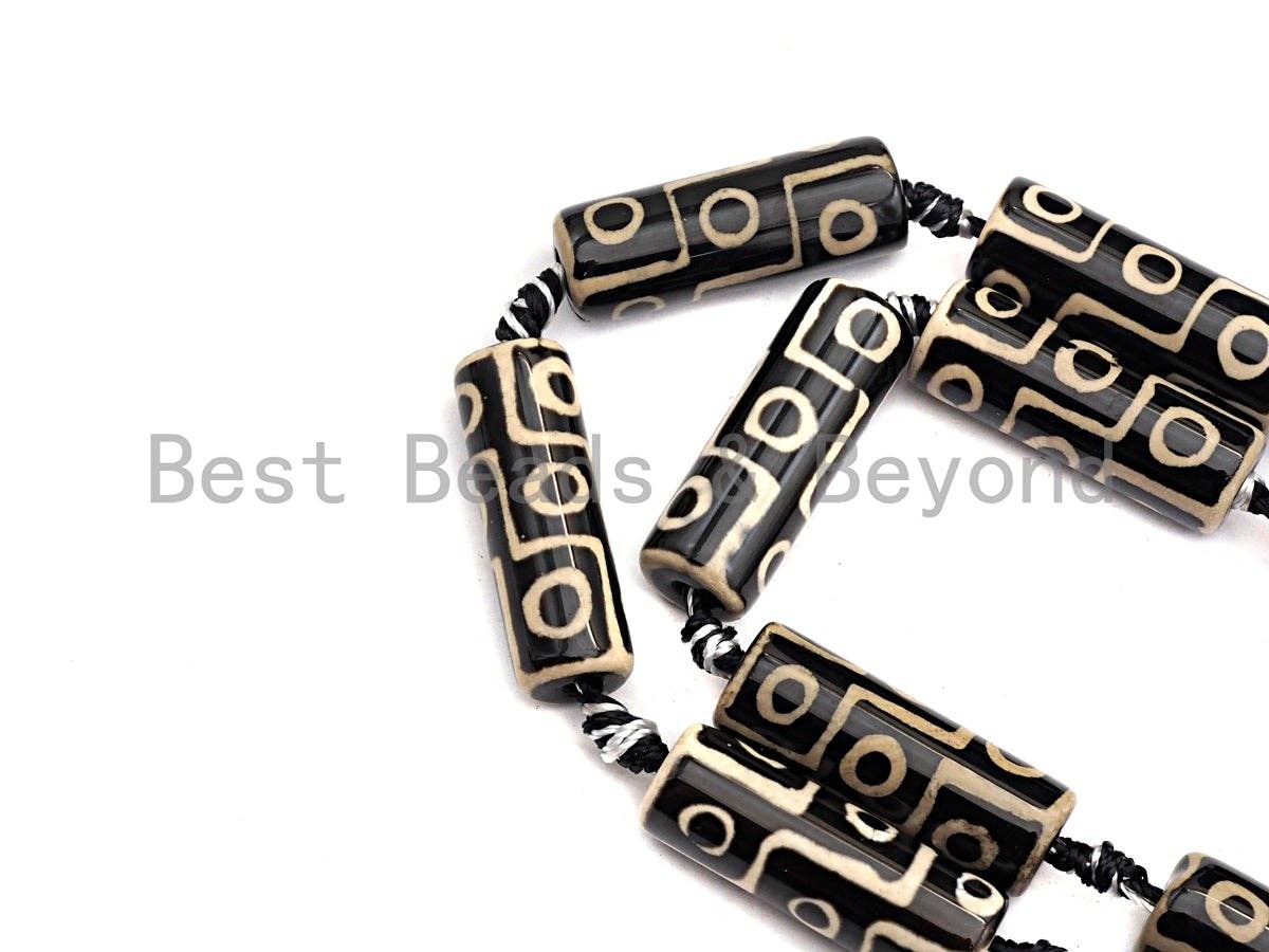 1pc/10pc Natural Tibetan Agate Cylinder Beads, Black White Dzi Eye beads, Cylinder Agate Beads, 10x30mm,sku#U494