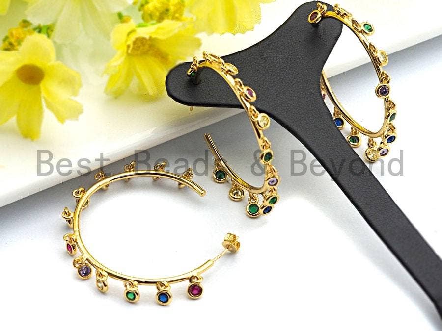 Colorful CZ Large Hoop Earrings, Sku#J126