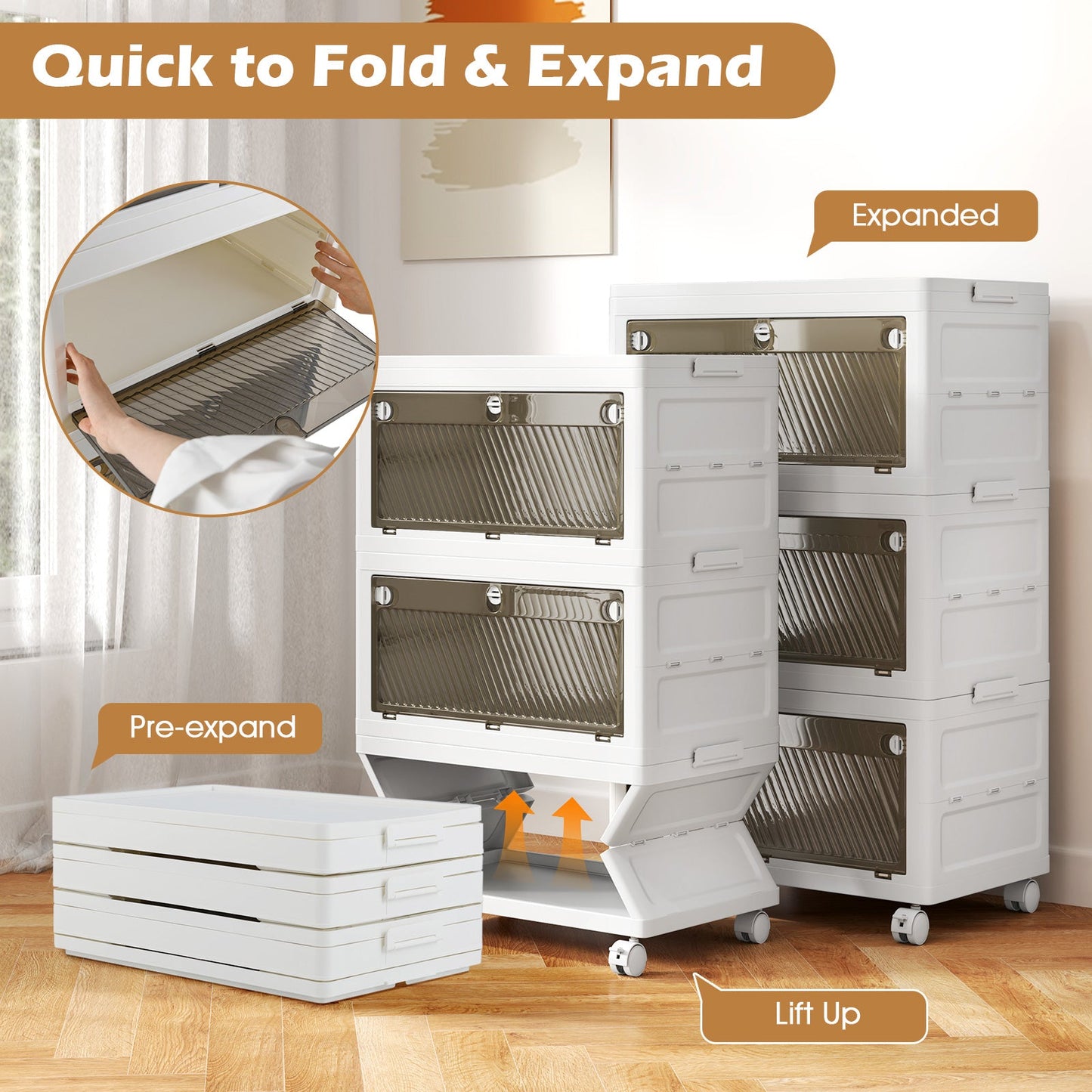 33 Gal 3-Pack Stackable Plastic Storage Bins with Lid for Bedroom Living Room-White