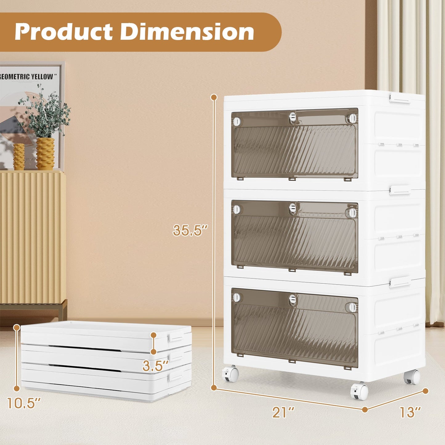 33 Gal 3-Pack Stackable Plastic Storage Bins with Lid for Bedroom Living Room-White