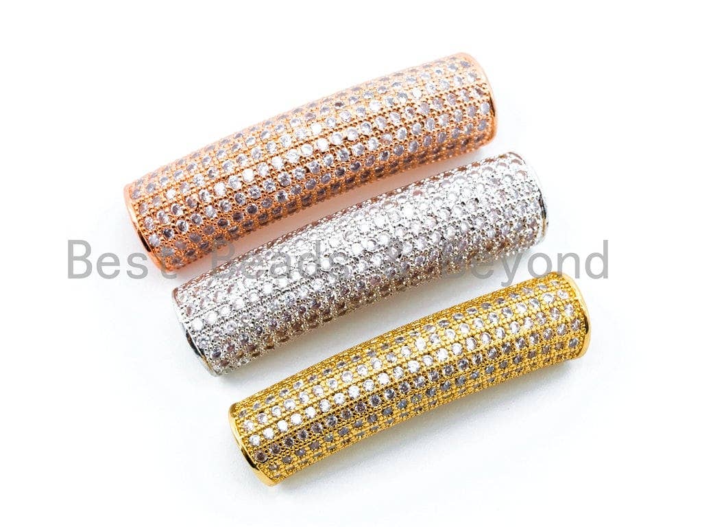 CZ Micro Pave Big Hole Curved Spacer Tube, sku#G249