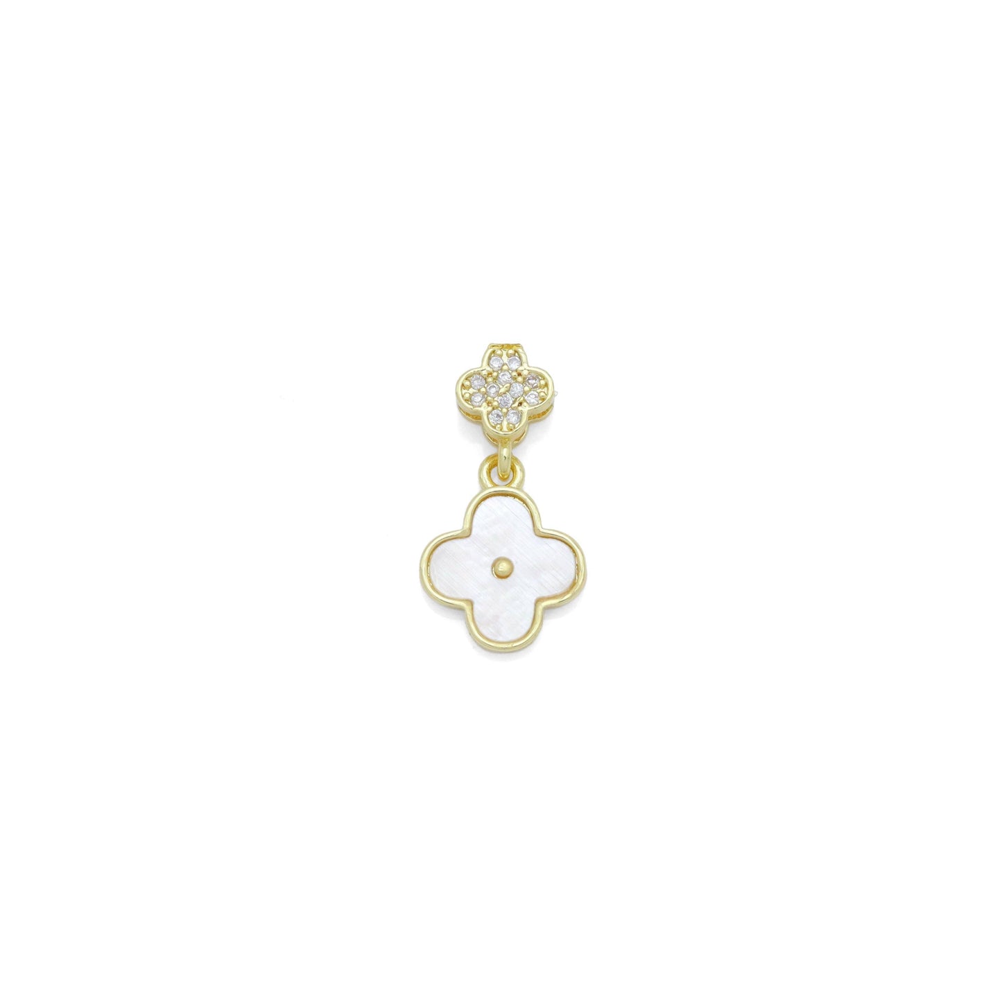 Clear CZ Mop Flower clover Shape Gold Stud Earrings, Sku#LK961