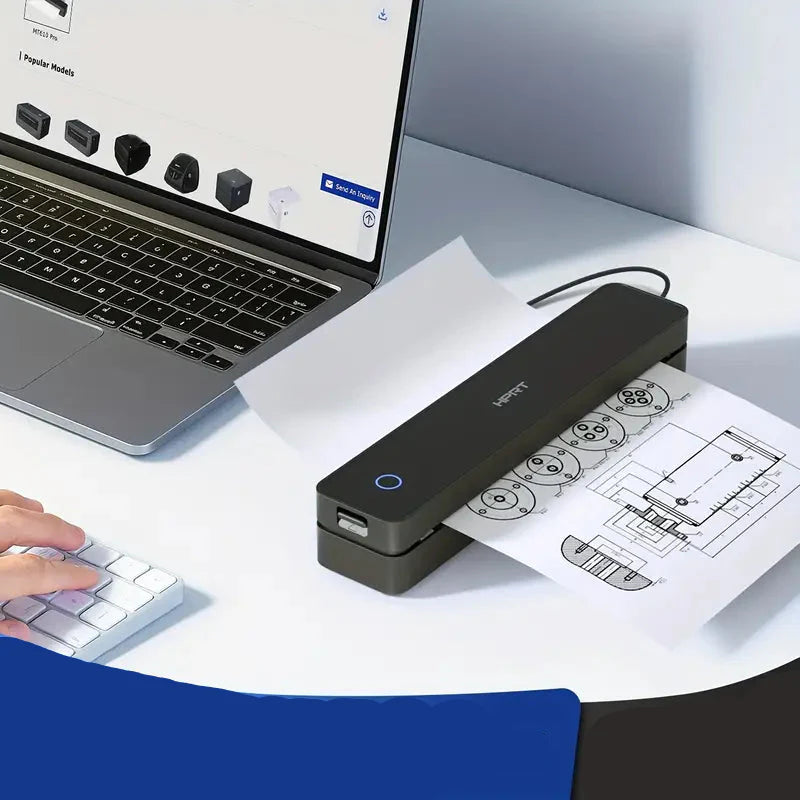 Imprimante thermique portable sans fil – 203 DPI, A4 et Lettre, chargement USB