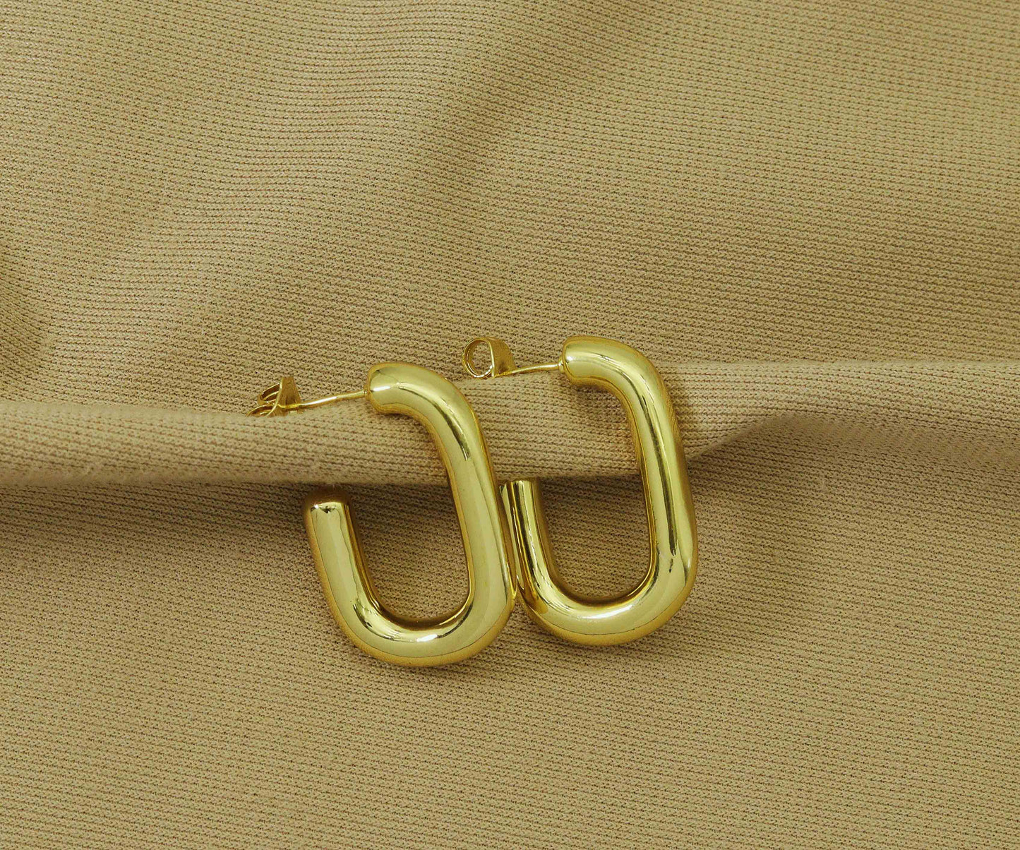 Gold Rectangle Huggie Earrings, Sku#J347