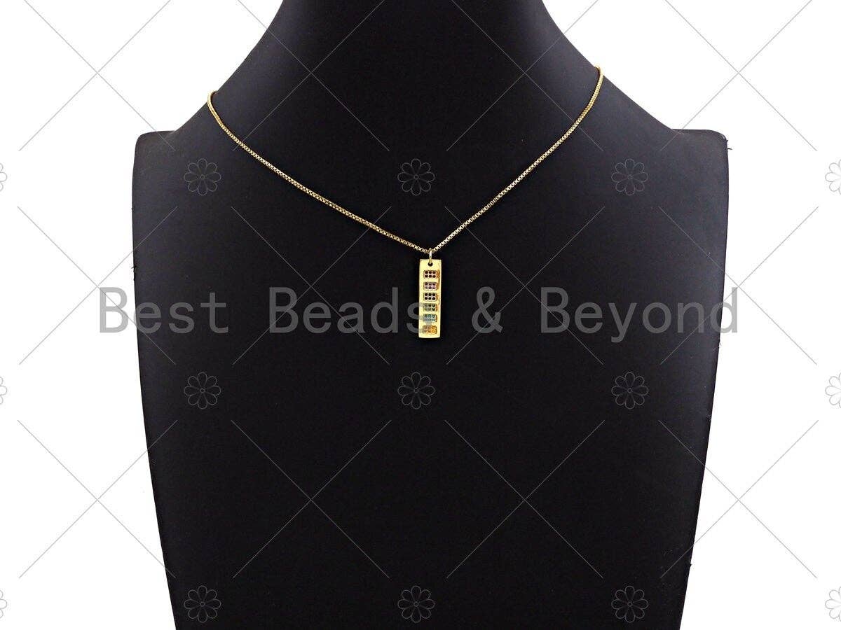 Colorful CZ Micro Pave Long Bar Rectangle Shape Pendant, Cubic Zirconia Rectangle Pendant, Gold Tone pendant, 7x25mm, sku#LK178