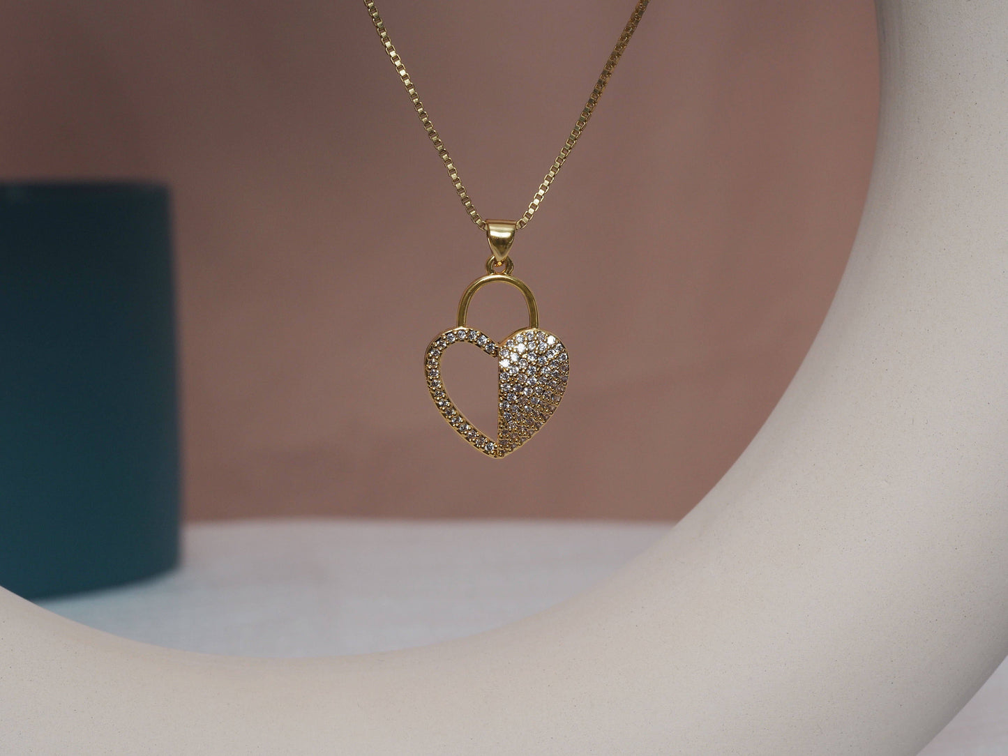 Half CZ and Half Hollow Out Heart Charm, Sku#LK633