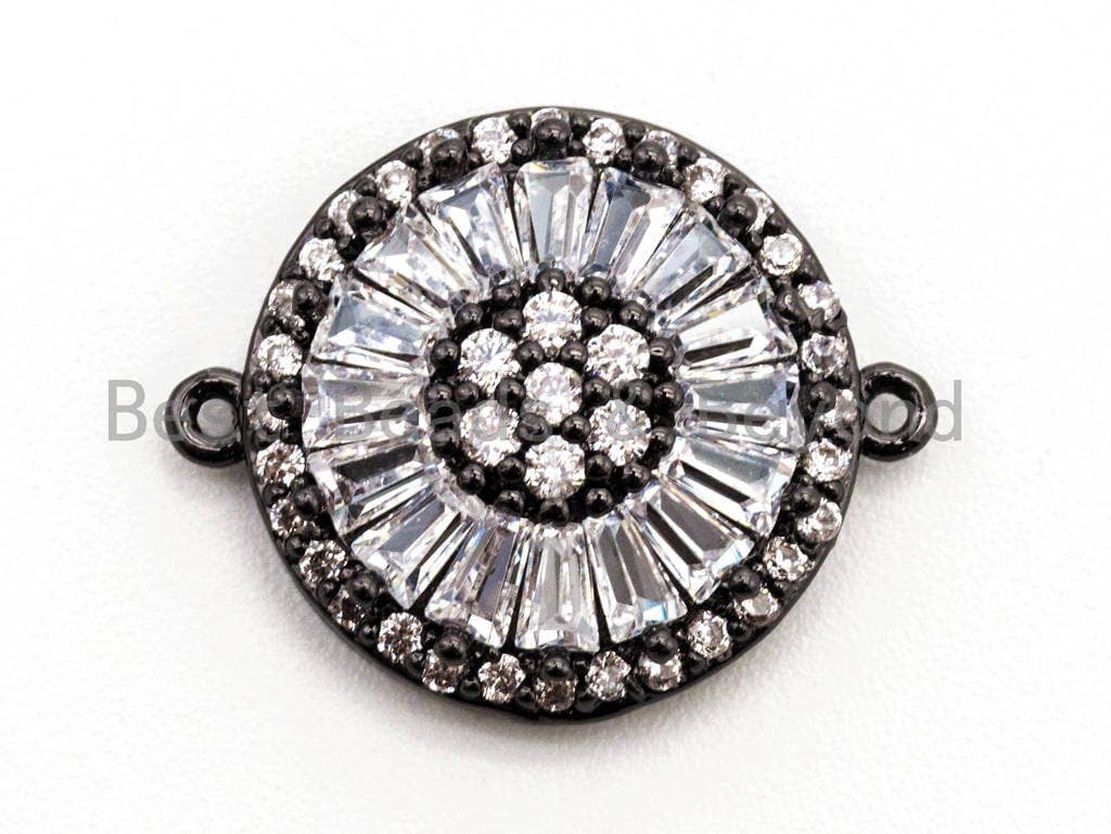 CZ Micro Pave Clear Crystal Evil Eyes Coin Connector for Bracelet/Necklace, Cubic Zirconia Space Connector Link, 14x18mm, 1pc, sku#A53