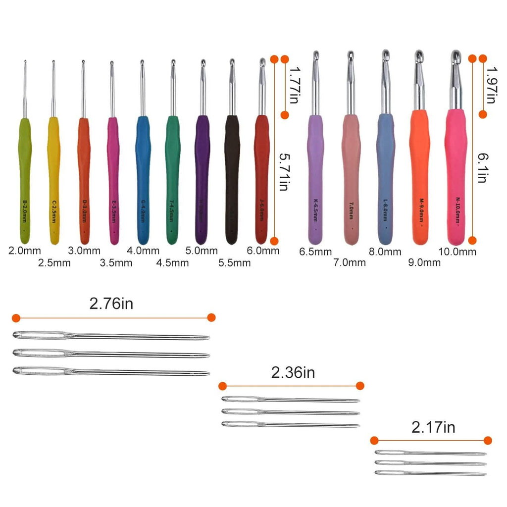 34-Piece Set: Aluminum Handle Crochet Hook Needles Knitting Tool
