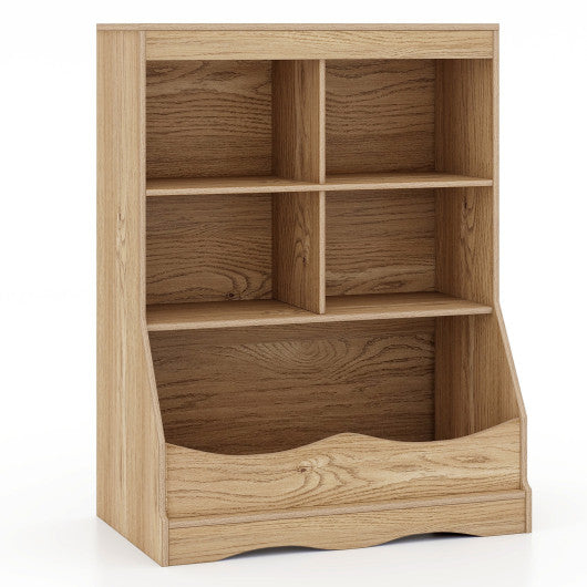 34.5" Kids Bookshelf  with 5 Bins for Playroom and Living Room-Natural