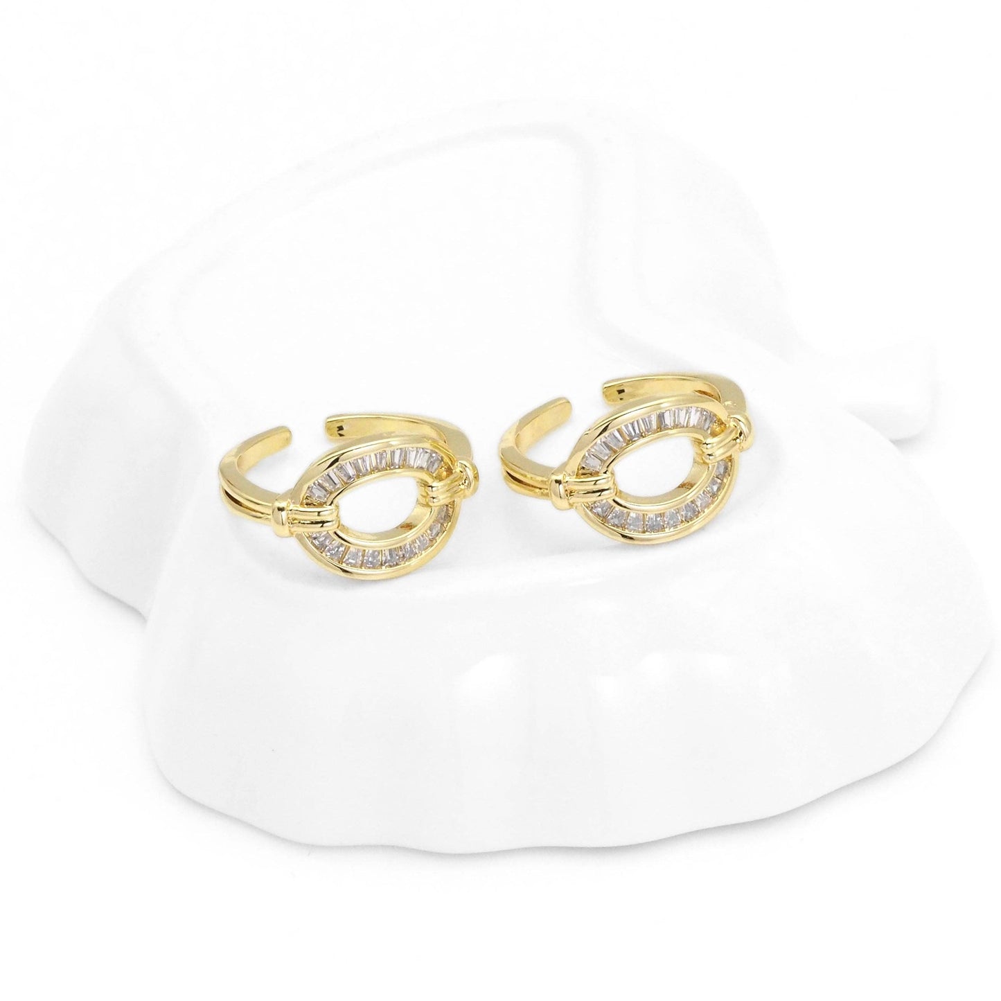 Gold Baguette CZ Oval Link Adjustable Ring, Sku#LX248
