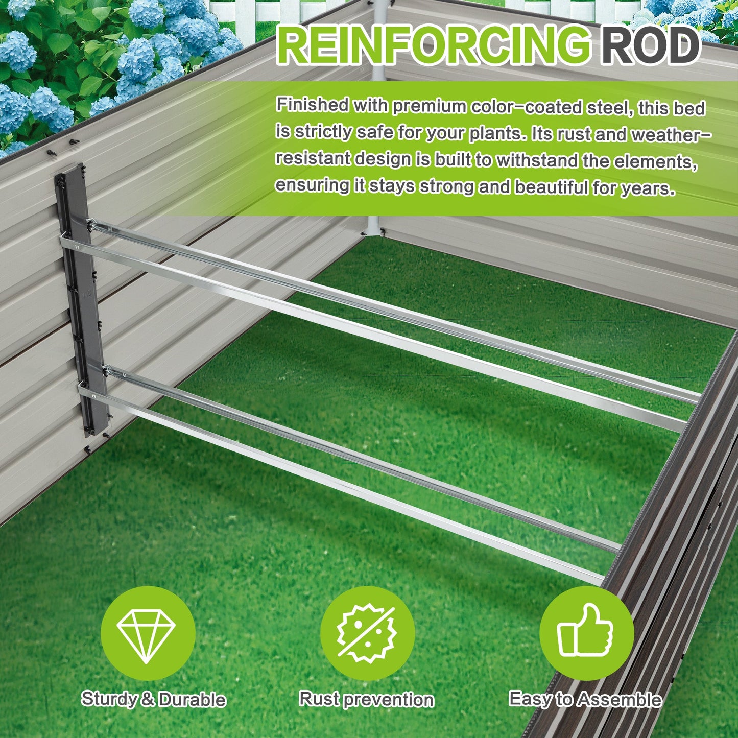 8x4x2 FT Woodgrain Galvanized Raised Garden Bed Set