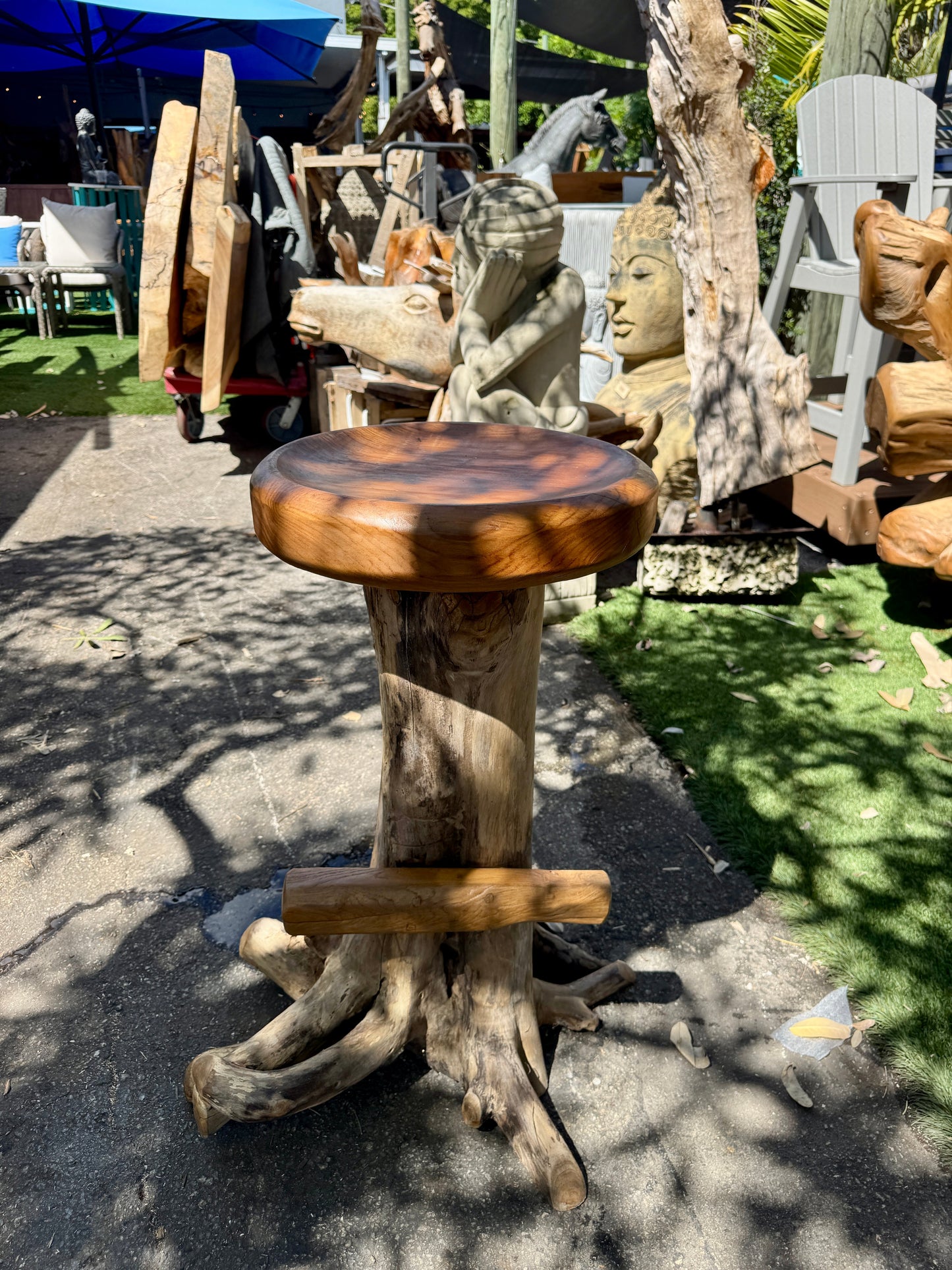 Teak Root Round Seat Barstool XL