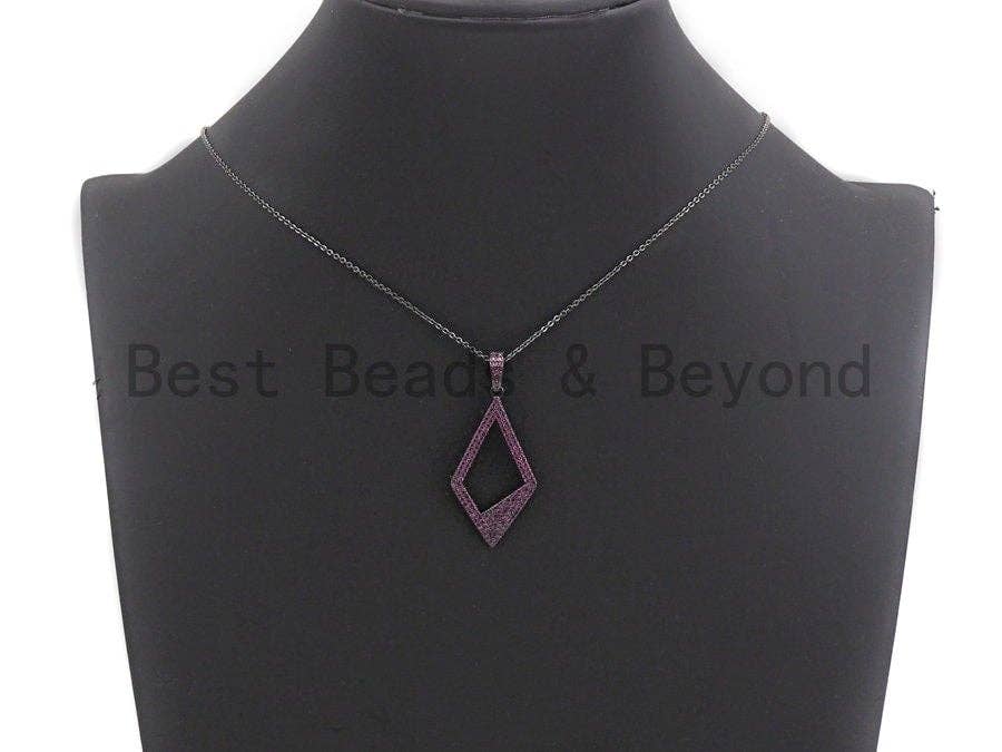 CZ Micro Pave Hollow out Rhombus Shape Pendant, Rhombus Frame Shape Pendant Charm, Earrings Necklace Bracelets Making Charm,20x45mm, sku #X4